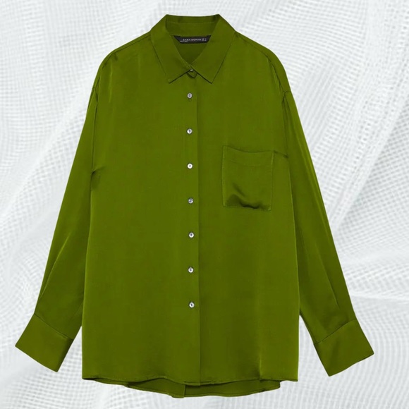 green satin blouse zara